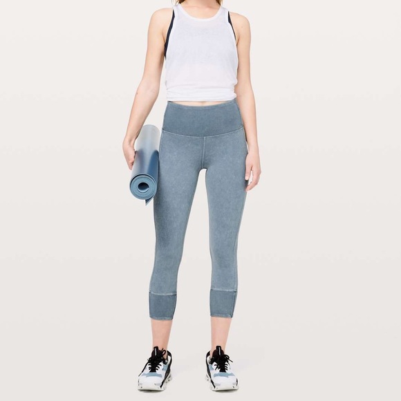 Lululemon High Rise Wunder Under Crop Ribbed Washed Moon Blue